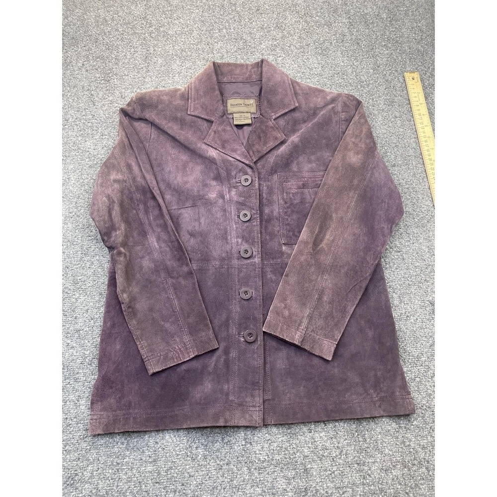 Brandon Thomas Jacket Womens XS Purple Suede Collared Lined Pockets Button